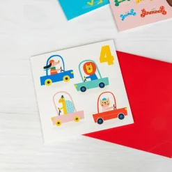 Birthday card - Driving animals FOUR