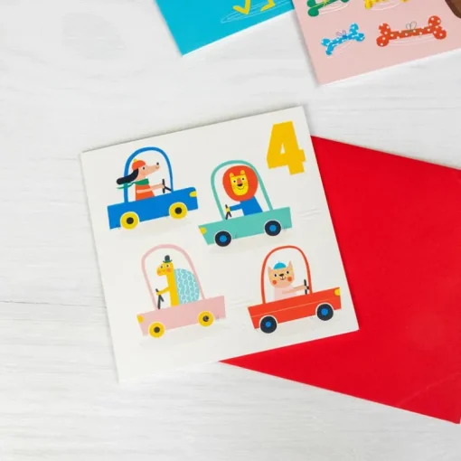 Birthday card - Driving animals FOUR