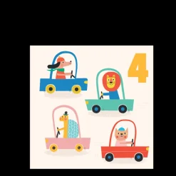 Birthday card - Driving animals FOUR