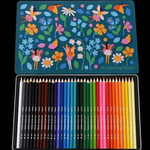 36 colouring pencils in a tin - Fairies in the Garden