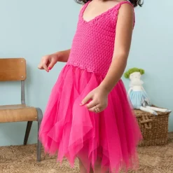 Crochet dress (5-6 years) - Bright pink