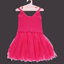Crochet dress (5-6 years) - Bright pink