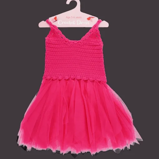 Crochet dress (5-6 years) - Bright pink