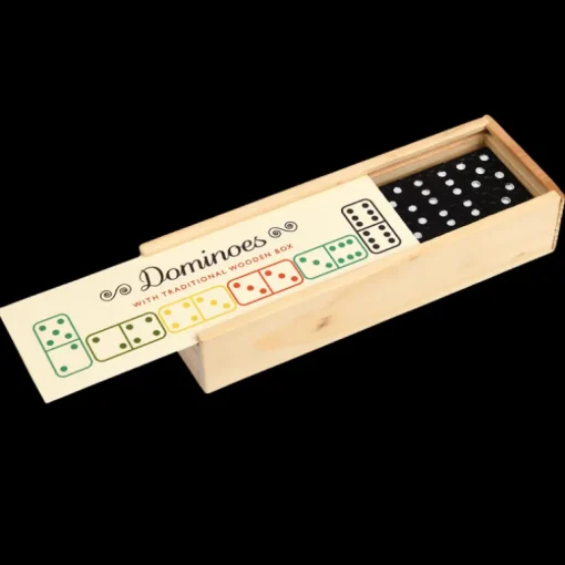 Dominoes in a wooden box