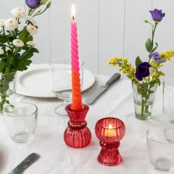 Double ended glass candle holder - Red