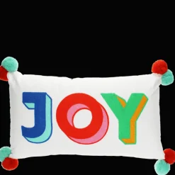 Embroidered cushion with pom poms - Joy
