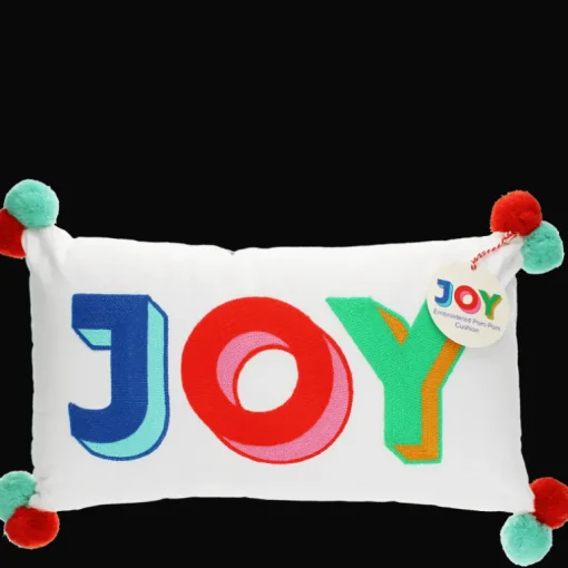 Embroidered cushion with pom poms - Joy