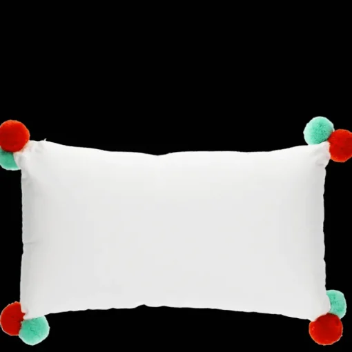 Embroidered cushion with pom poms - Joy