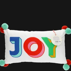 Embroidered cushion with pom poms - Joy