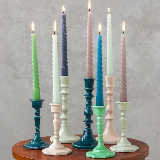 Enamel candlestick (13cm) - Light grey