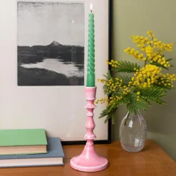 Enamel candlestick (19cm) - Pink