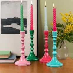 Enamel candlestick (19cm) - Pink