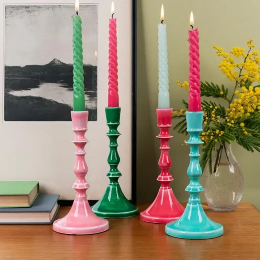Enamel candlestick (19cm) - Pink