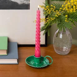 Enamel chamberstick candle holder - Dark green