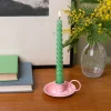 Enamel chamberstick candle holder - Pink