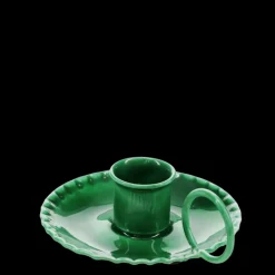 Enamel chamberstick candle holder - Dark green