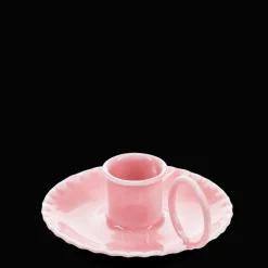 Enamel chamberstick candle holder - Pink