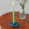 Enamel flat flower candle holder - Blue