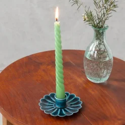 Enamel flat flower candle holder - Blue