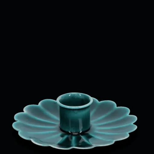 Enamel flat flower candle holder - Blue