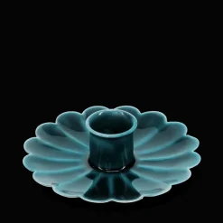 Enamel flat flower candle holder - Blue