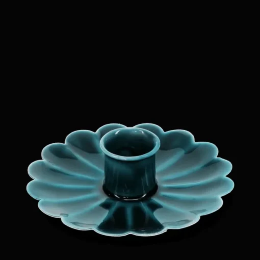 Enamel flat flower candle holder - Blue