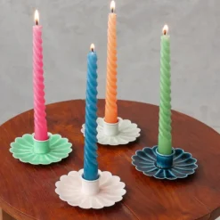 Enamel flat flower candle holder - Blue