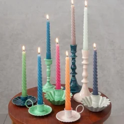 Enamel flat flower candle holder - Blue