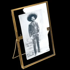 Glass and brass metal standing frame (18 x 13cm)