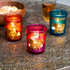 Glass tealight holders (set of 3) - Gold elephants