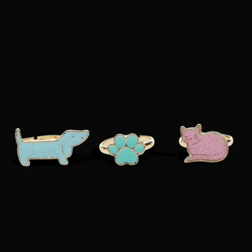 Glitter rings (set of 3) - Dog & cat