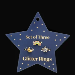 Glitter rings (set of 3) - Star, rainbow & moon