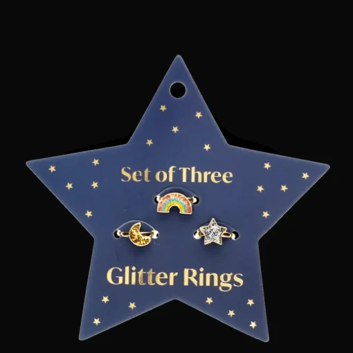 Glitter rings (set of 3) - Star, rainbow & moon