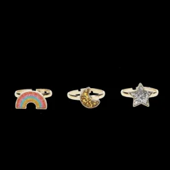 Glitter rings (set of 3) - Star, rainbow & moon