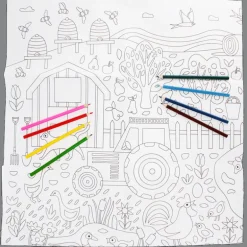 Large colouring poster with pencils - On the Farm