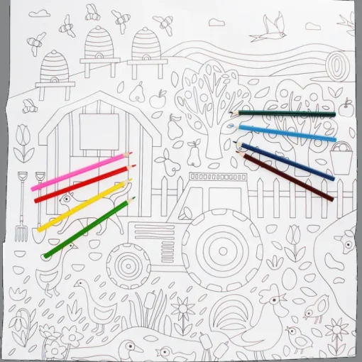 Large colouring poster with pencils - On the Farm