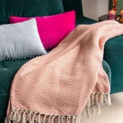Large herringbone throw (225 x 150 cm) - Coral