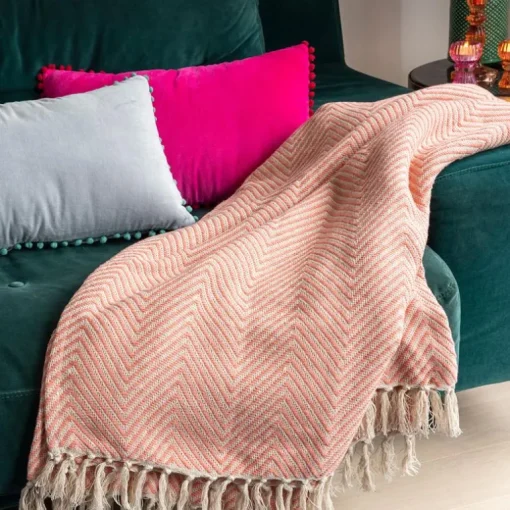 Large herringbone throw (225 x 150 cm) - Coral
