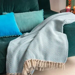 Large herringbone throw (225 x 150 cm) - Pale blue