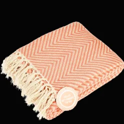 Large herringbone throw (225 x 150 cm) - Coral