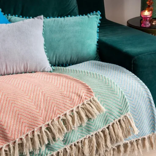 Large herringbone throw (225 x 150 cm) - Coral