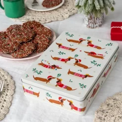 Mince pie storage tin - Festive Sausage Dog
