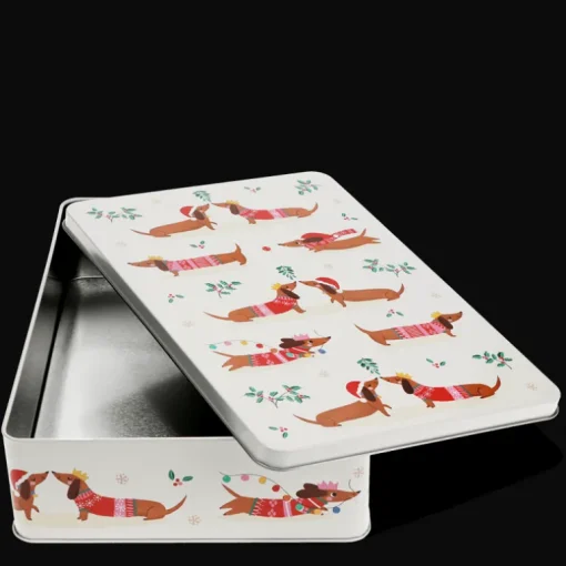 Mince pie storage tin - Festive Sausage Dog