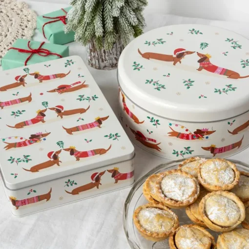 Mince pie storage tin - Festive Sausage Dog