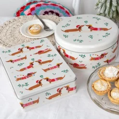 Mince pie storage tin - Festive Sausage Dog