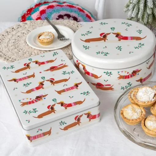 Mince pie storage tin - Festive Sausage Dog