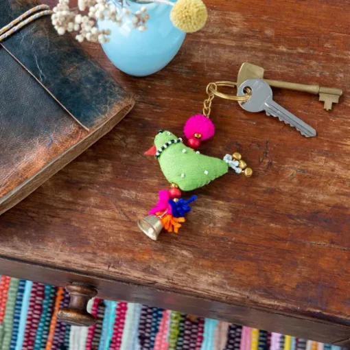 Recycled cloth keyring - Parrot & bell