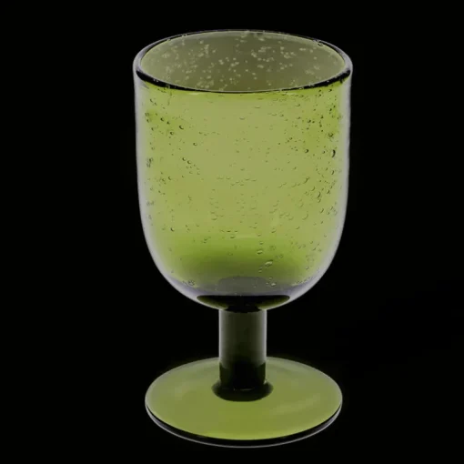 Stemmed Hand blown bubble glass - Olive green