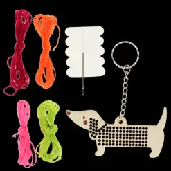Stitch your own wooden keyring - Sausage Dog