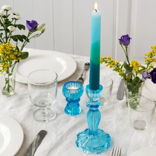 Tall glass candle holder - Blue